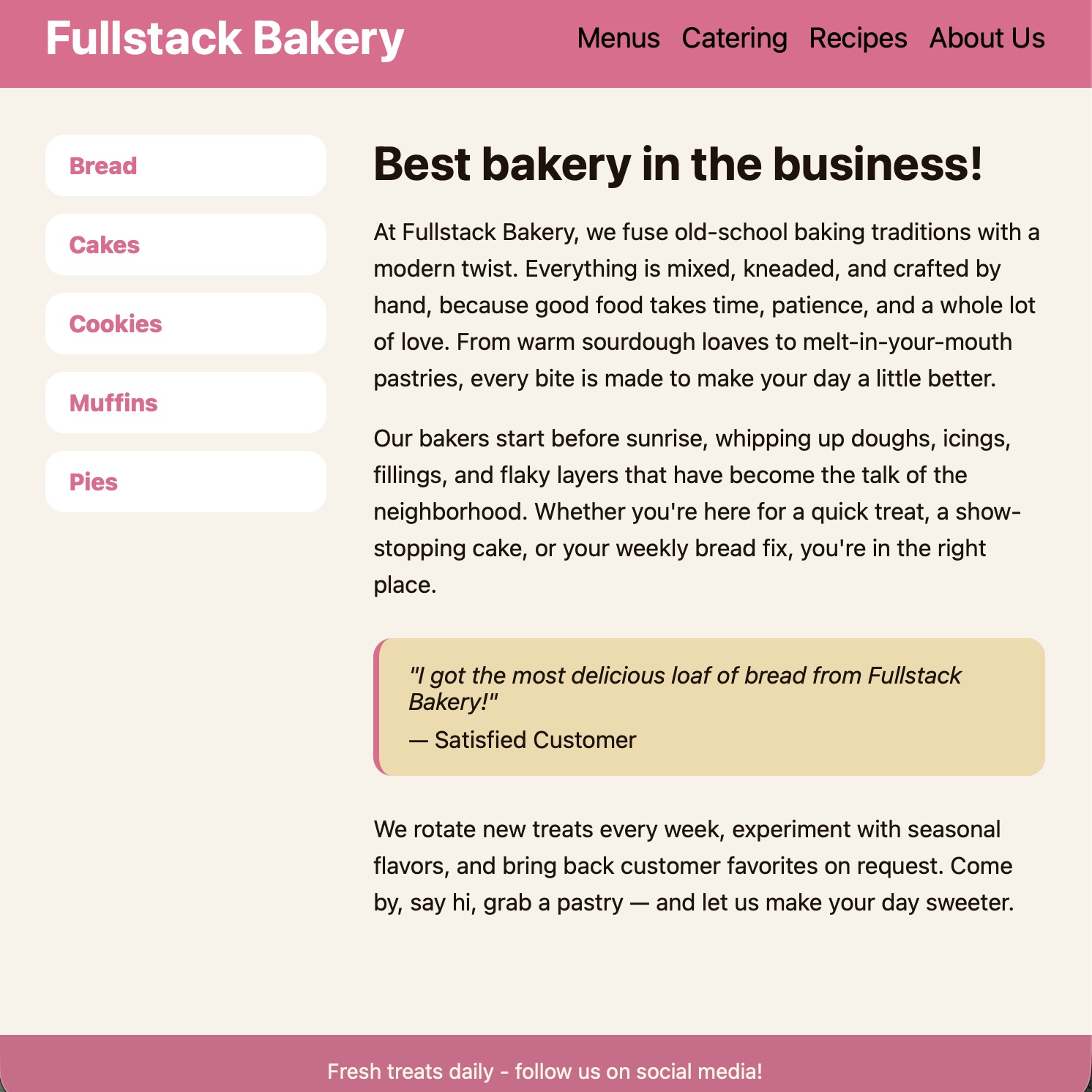 Project Bakery webpage preview